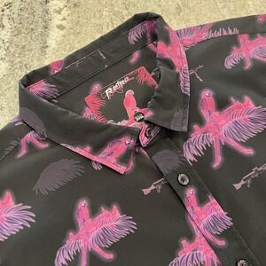 RETRO RIFLE Saws & Macaws Mens Shirt 3XL Neon Pink Birds Black Guns Button Down